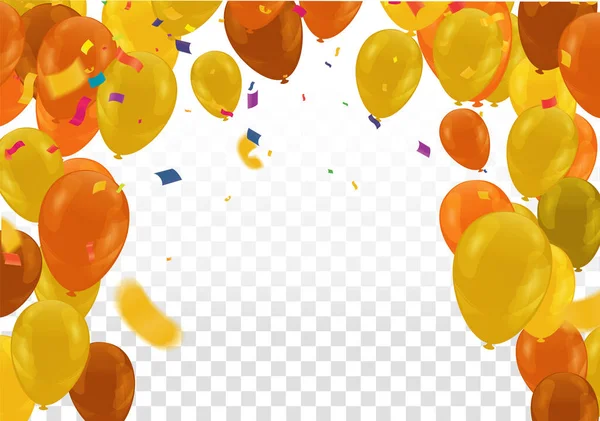 Celebração Aniversário Balão Festa Banner Com Serpentina Dourada — Vetor de Stock