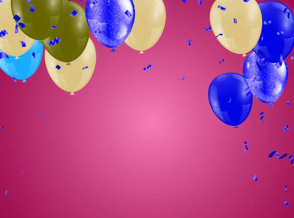 Happy Party Birthday Background Realistic Balloons Frame Confetti Vector Illustration — Archivo Imágenes Vectoriales