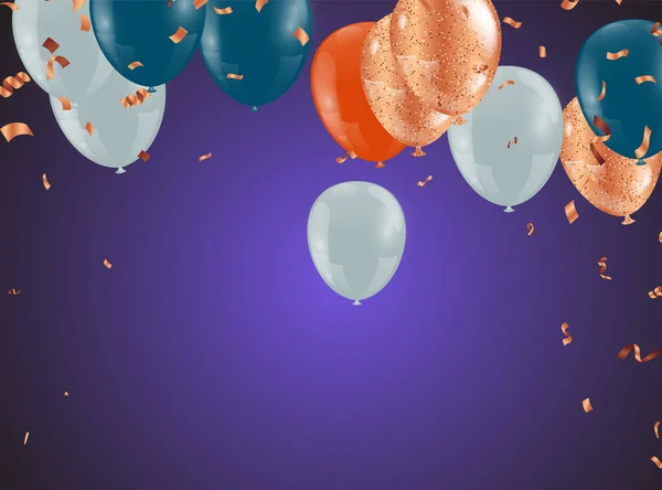 Щаслива Вечірка День Народження Фон Реалістичними Повітряними Кулями Рамкою Конфетті — стоковий вектор