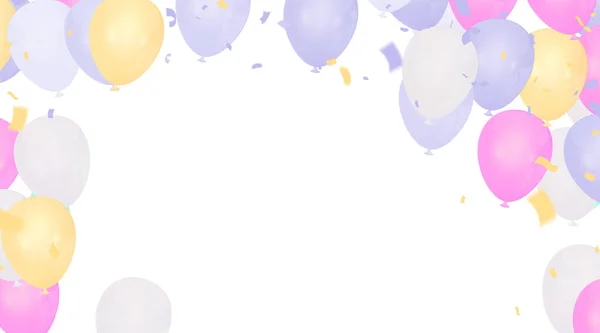 Ensemble Ballons Roses Arrière Plan Avec Hélium Confetti Dans Air — Image vectorielle