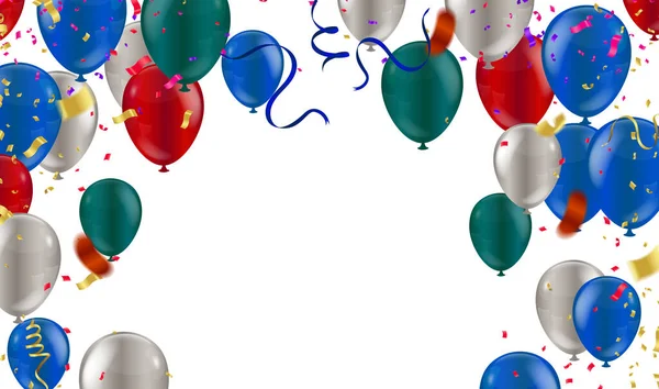 Neue Geburtstagsfeier Mit Band Ballon Hintergrund Vektor Illustration Mit Konfetti — Stockvektor