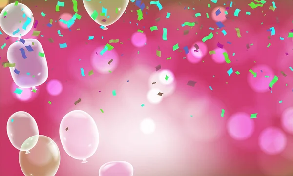 Luxury Foil Balloons Confetti Background Vector Realistic Vector Illustration Anniversary — Vetor de Stock
