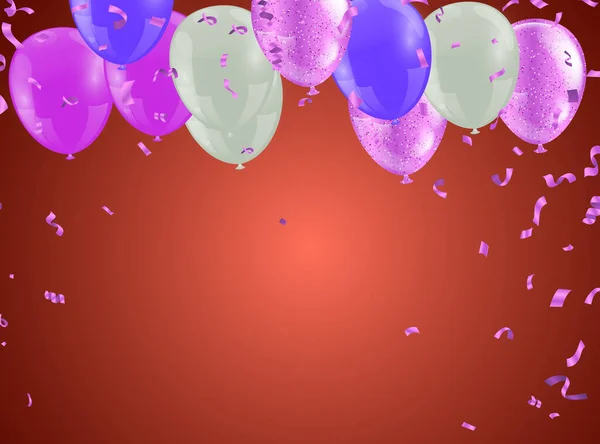 Modelo Cartão Vetor Celebração Realista Bonita Com Voando Balões Festa — Vetor de Stock
