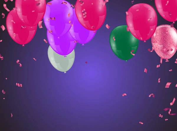 Fondo Cumpleaños Fiesta Feliz Con Globos Realistas Marco Confeti Vector — Archivo Imágenes Vectoriales