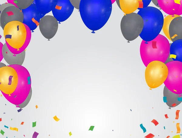 Colorato Sfondo Celebrazione Con Party Balloons Coriandoli Con Spazio Testo — Vettoriale Stock