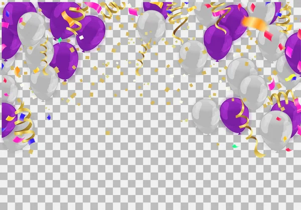 气球的紫色白色生日和周年背景 邀请卡 派对手册 横幅的矢量图解 — 图库矢量图片