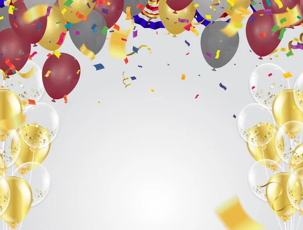 Kolorowe Tle Uroczystości Party Balloons Confetti Miejsca Tekst — Wektor stockowy