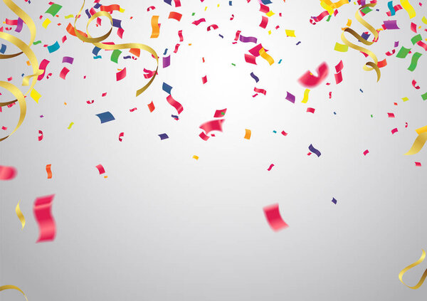 Many Falling Colorful Tiny Confetti And Ribbon Isolated On Background. Vector. Multi colored