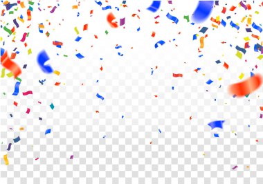 Birçok Düşen Renkli Minik Konfeti ve Kurdele arka planda izole edildi. Vektör. Çok renkli.
