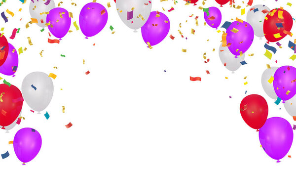 Balloons purple white color Birthday and Anniversary Background. Vector illustration for invitation card, party brochure, banner. purple color. holidays 