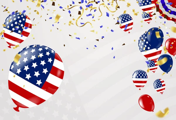 Balónky Barvách Americké Vlajky Pozadím Pro Červenec Den Nezávislosti Nebo — Stockový vektor