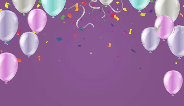 風船紫色の白い色誕生日と記念日の背景 招待カード パーティーパンフレット バナーのベクトルイラスト 紫色だ — ストックベクタ