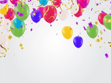 Renkli Parlak Balonlar ve Parti Arkaplan Resimleri Davetiye kartı, parti broşürü, afiş için Vektör illüstrasyonuName.