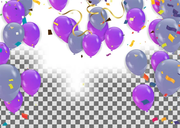 Balloons Purple Color Birthday Anniversary Background Vector Illustration Invitation Card — Stock Vector