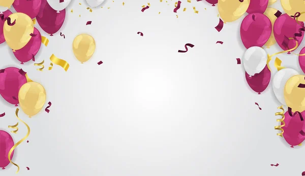 風船紫色の黄色の色誕生日と記念日の背景 招待カード パーティーパンフレット バナーのベクトルイラスト 紫色だ — ストックベクタ