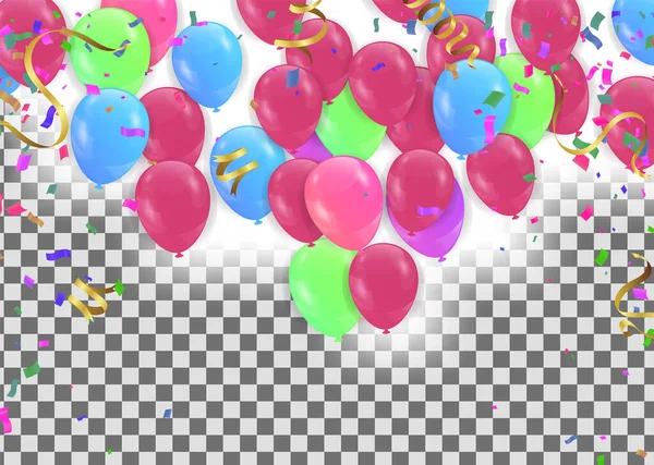 renk balonları, konfetiler ve metin için boşluk - raster tasarım şablonu Mutlu Gün, arkaplan Kutlama Vektörü illüstrasyonu.