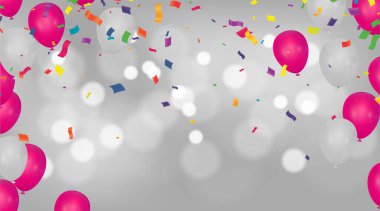 Mutlu bayramlar. Sevgililer Günü için beyaz pembe balonlar ve konfeti taşıyıcı illüstrasyonu.