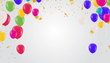 Renkli Balonlar çeşitli renkler ve Parti Arkaplan Resimleri Davetiye kartı, parti broşürü, afiş için Vektör ilüstrasyonu.