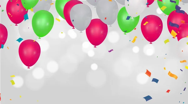 Καλές Γιορτές Ροζ Λευκά Μπαλόνια Και Κομφετί Διάνυσμα Εικονογράφηση Για — Διανυσματικό Αρχείο
