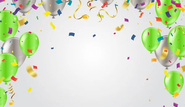 カラー光沢のある風船緑とパーティーの背景イラストベクトルイラスト招待カード パーティーパンフレット バナー用 — ストックベクタ