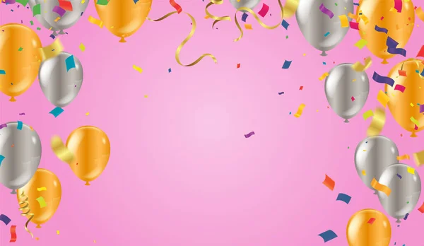 Kleurrijke Viering Achtergrond Met Party Ballonnen Confetti Met Ruimte Voor — Stockvector