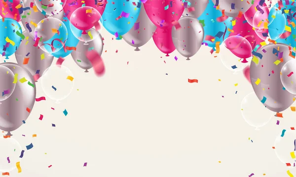 Kleurballonnen Confetti Met Ruimte Voor Tekst Raster Design Sjabloon Vakantie — Stockvector