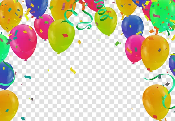 Fundo Celebração Colorido Com Balões Festa Confete Com Espaço Para — Vetor de Stock