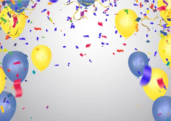 Colorato Sfondo Celebrazione Con Party Balloons Coriandoli Con Spazio Testo — Vettoriale Stock