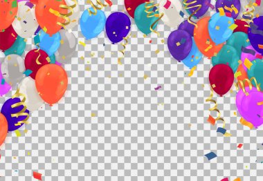 Arka planda çeşitli renklerde balonlar olan çocuklar partisi