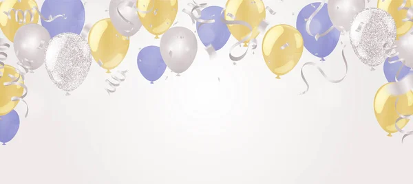 Luftballons Geburtstag Glückwunsch Zum Jubiläum Luxus Party Glänzend Lila Gelb — Stockvektor