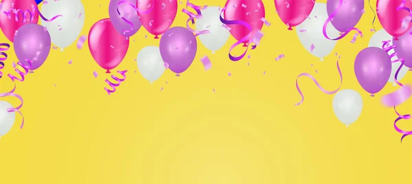 Ballonnen Verjaardag Gelukkige Felicitatie Vieren Verjaardag Luxe Partij Glanzend Roze — Stockvector