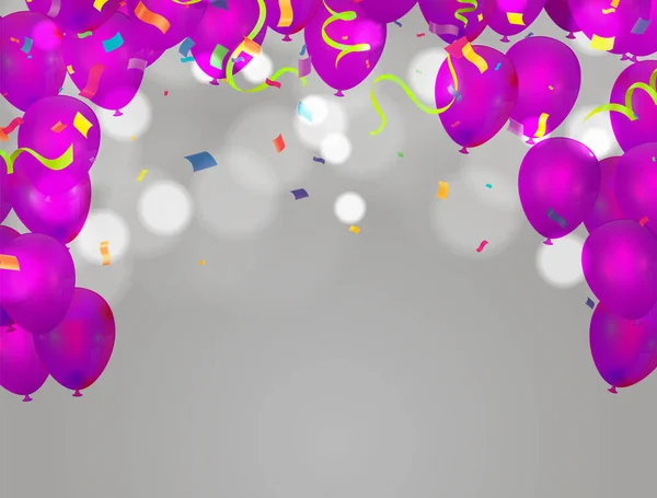 Balloons Birthday Happy Congratulation Celebrating Anniversary Luxury Party Shiny Purple — Stock Vector
