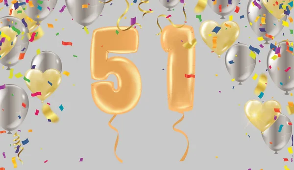 Greeting Card Fifty One Year Happy Birthday Number Fun Art — Stok Vektör