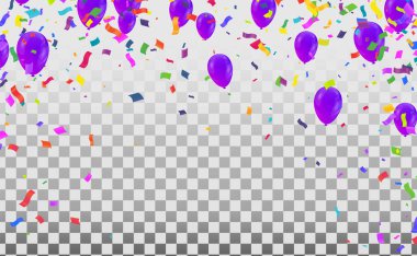  balonlar, metin çizimi için mor tasarım şablonu alanı