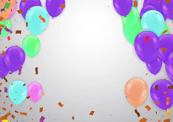 Modelo Cartão Aniversário Feliz Com Balões Blu Escuro — Vetor de Stock