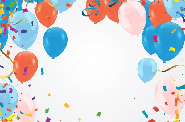 Plantilla Tarjeta Cumpleaños Feliz Con Globos Azul Naranja Ilustración Vectores — Vector de stock