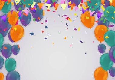 Renkli Parlak Balonlar ve Parti Arkaplan Resimleri Davetiye kartı, parti broşürü, afiş için Vektör illüstrasyonuName.