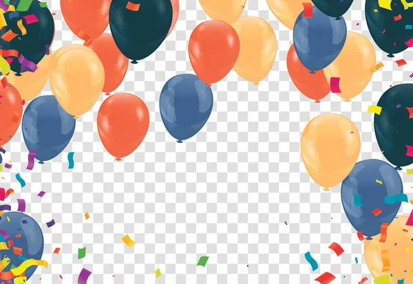Happy Birthday Card Template Balloons Orange Black Dark Blue Ribbon — Διανυσματικό Αρχείο