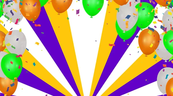 New Birthday Celebration Balloon Green Yellow Ribbon — 图库矢量图片