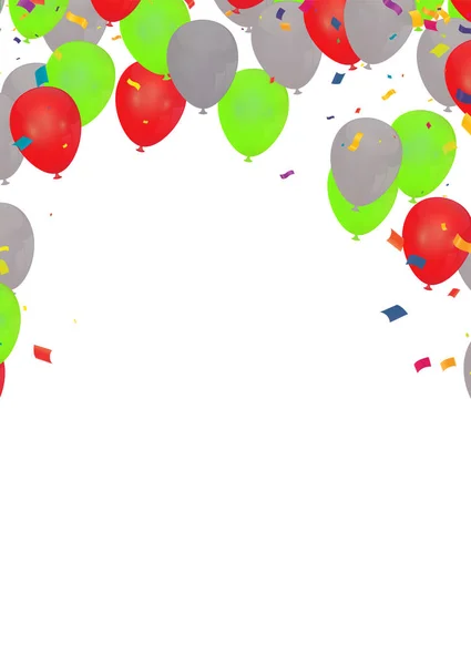 New Birthday Celebration Balloon Green Red Ribbon — ストックベクタ