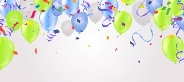 Yeşil balon mavi ve kurdeleli yeni doğum günü kutlaması