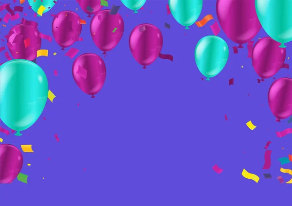 Kids Party Balloons Purple Green Background — Vector de stock
