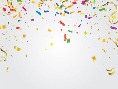 Parti veya karnaval kullanımı için arka planda renkli konfetilerin, çelenklerin ve flamaların çeşitli renk renk vektör illüstrasyonları, Elements Fun Card
