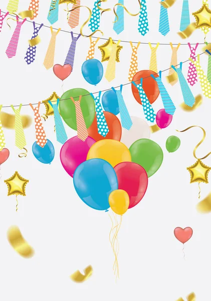 Balloons Variety Colors Vector Illustration Colored Confetti Garlands Streamers Background — Stockový vektor