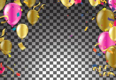 Perakende, Alışveriş ya da Kara Cuma promosyonu için balonlu Kara Cuma Posteri. Kurdele Parlak Poster. Renkli Yıldönümü İllüstrasyonu.