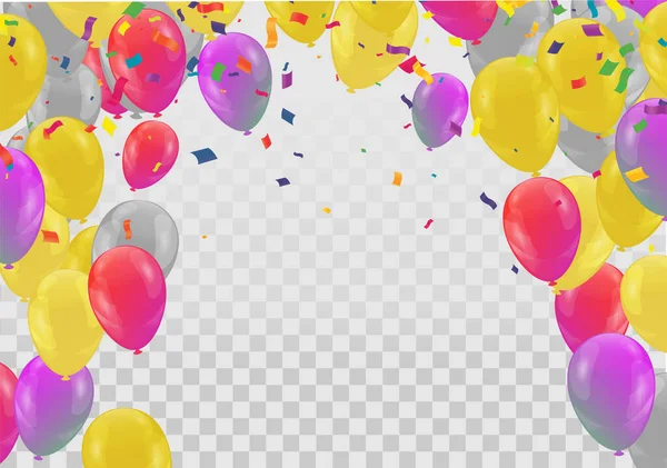 Balloons Abstract Background Variegated Confetti Party Vector Background Fun Streamer — Stock vektor