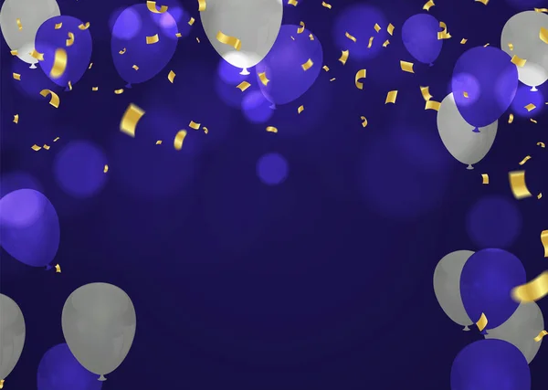 Gelukkige Verjaardag Tekst Met Gouden Confetti Vallen Glitter Deeltjes Kleurrijke — Stockvector