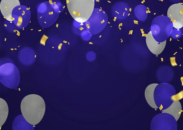 Happy Birthday Text With Golden Confetti Falling and Glitter Particles, Colorful Flying Balloons Seamless Loop Animation for Greeting, Invitation card, Party, celebration, Ribbon Shiny Poster. Multi colored Anniversary Illustration.