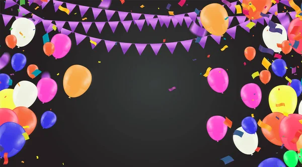 Happy Birthday Text Golden Confetti Falling Glitter Particles Colorful Flying — Image vectorielle