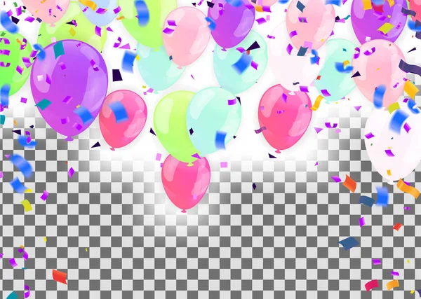 Happy Birthday Text Golden Confetti Falling Glitter Particles Colorful Flying — Διανυσματικό Αρχείο